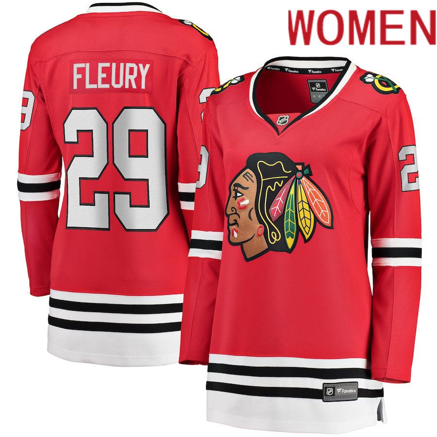 Women Chicago Blackhawks 29 Marc-Andre Fleury Fanatics Branded Red Home Premier Breakaway Player NHL Jersey